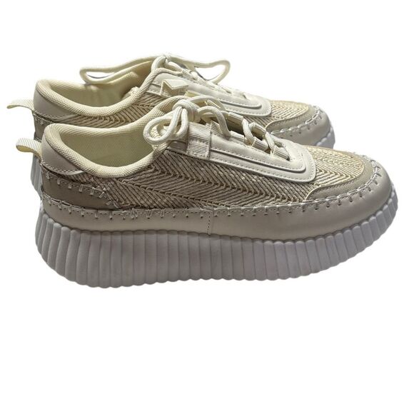 Women’s Tan & White Lace Up Platform Sneakers - Picture 1 of 8